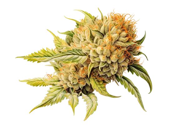 Blüte und Blätter von Cannabis in verschiedenen Farben Bunte Blumen an einer Cannabis-Pflanze