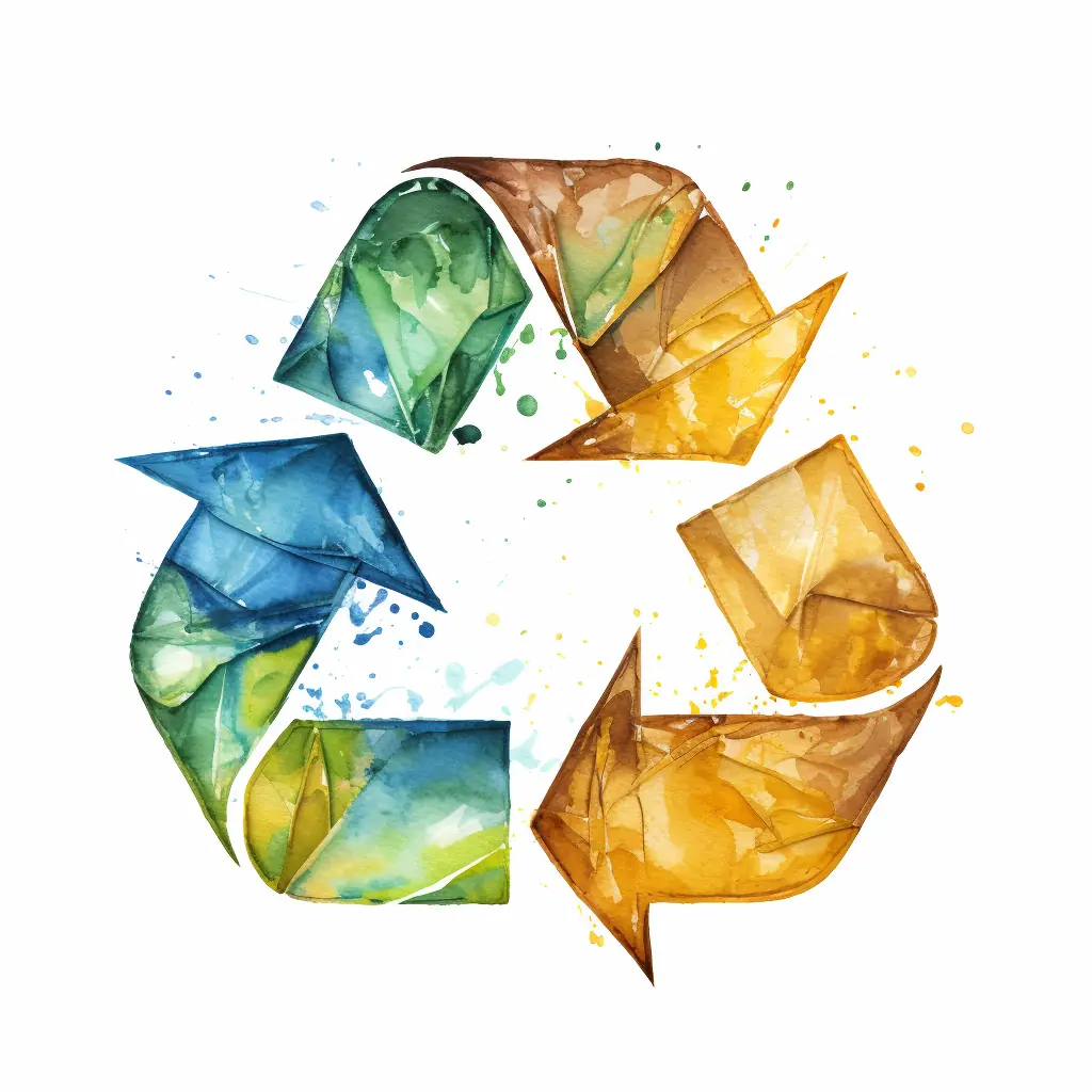Eine Komposition in semirealistischem Stil, die ein Recycling-Symbol in sanften Farben illustriert Eine Zeichen für Recycling vor beiger Kulisse